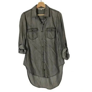Versona Gray Long Sleeve Button Down Hi Low Top S